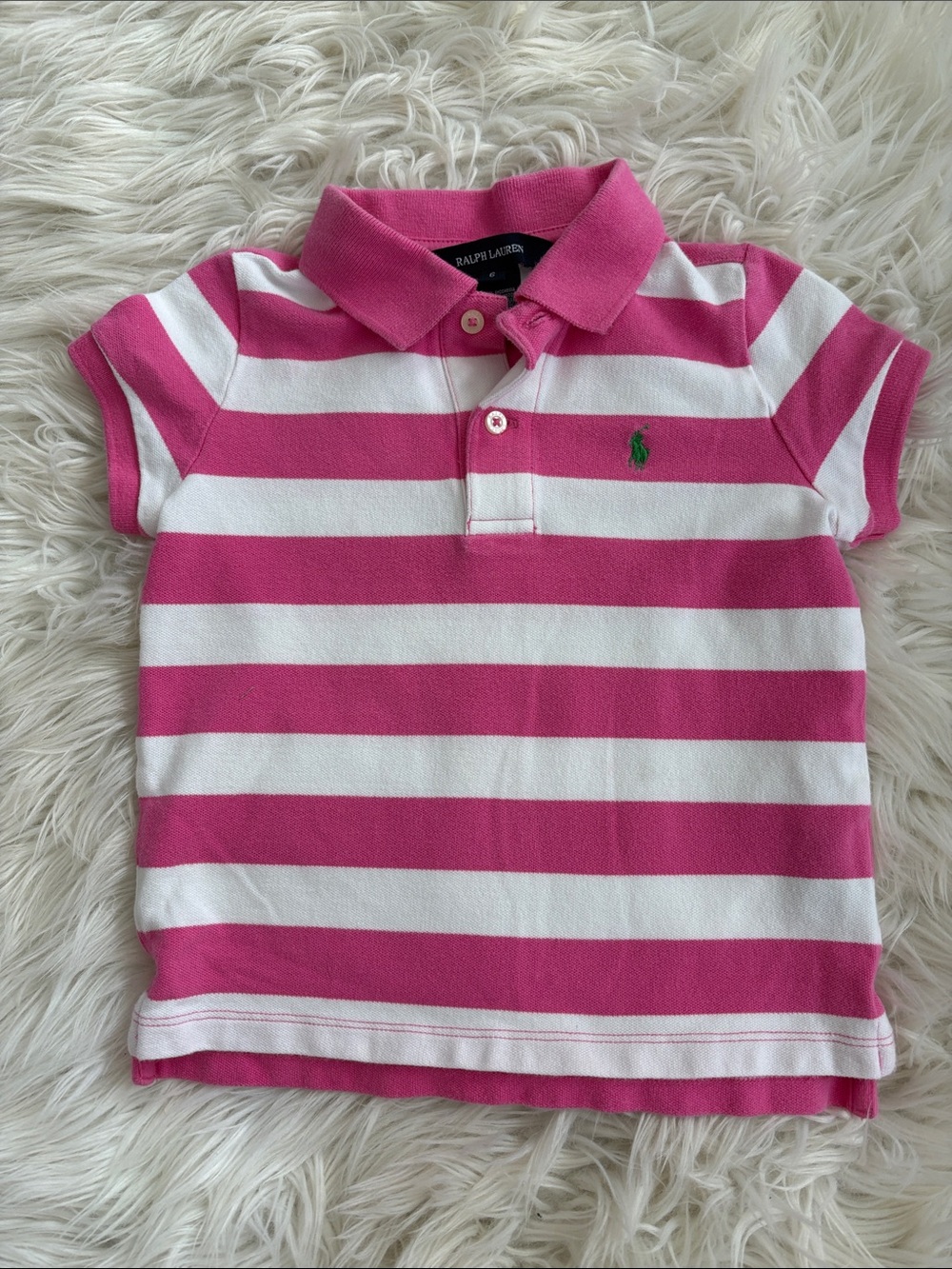 Ralph Lauren Hot Pink & White Striped Polo Tee for Kids
